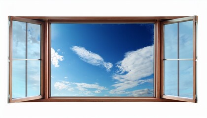 isolated window frame with glass panes and sky reflection