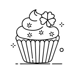 green cupcake with clover icon, green cupcake with clover line art - simple line art of green cupcake with clover, perfect for green cupcake with clover logos and icons