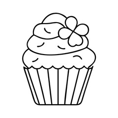 green cupcake with clover icon, green cupcake with clover line art - simple line art of green cupcake with clover, perfect for green cupcake with clover logos and icons