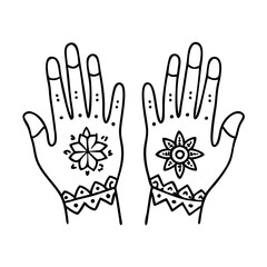 hands with henna icon, hands with henna line art - simple line art of hands with henna, perfect for hands with henna logos and icons