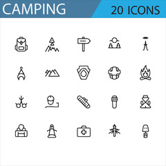 Outdoor Exploration Icons - Hiking, Tents, and More