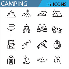 Fototapeta premium Icons for Outdoor Adventure - Camping, Hiking, and Nature