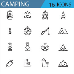 Travel and Adventure Icons for Camping and Hiking