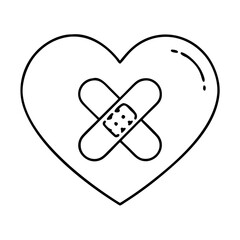 heart with band aid icon, heart with band aid line art - simple line art of heart with band aid, perfect for heart with band aid logos and icons