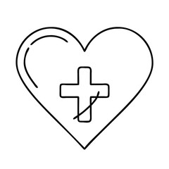 heart with cross icon, heart with cross line art - simple line art of heart with cross, perfect for heart with cross logos and icons