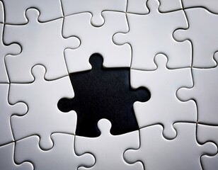 Fototapeta premium una pieza de puzzle negro sobrepuesta en un puzzle blanco