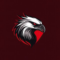Obraz premium A stylized illustration of an eagle's head, featuring bold black and white feathers, and vibrant red accents.