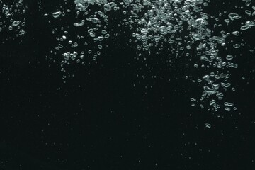 Many water bubbles on black background, closeup