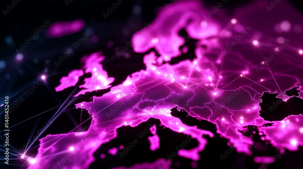 Aufkleber visual representation of europe with a glowing network of connections in purple hues illustrating da