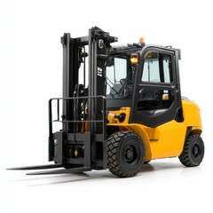 Fototapeta premium Isolated view of a yellow forklift truck isolated on white background