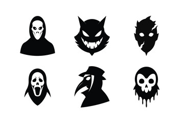 Halloween masks silhouette vector bundle  illustration