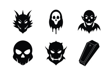 Halloween masks silhouette vector bundle  illustration