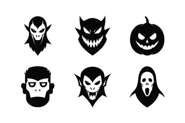 Halloween masks silhouette vector bundle  illustration