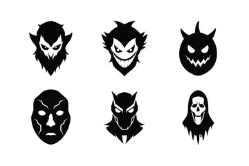 Halloween masks silhouette vector bundle  illustration