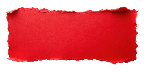 A vibrant torn red paper strip with a rough, textured edge, creating a striking visual effect suitable for various creative designs.