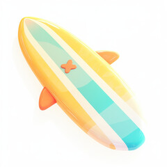 Colorful surfboard design on a white isolated background, ideal for summer and beach themes.