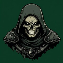 A hooded skull warrior with menacing armor.
