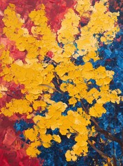 Abstract art with yellow flowers on a vibrant backdrop