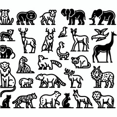 Silhouette set of wild and domestic animals in black vector style