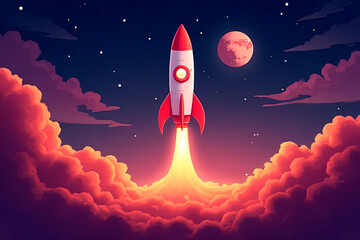 A start-up business and the concept of launching a rocket project to Mars.created with the help of artificial intelligence.