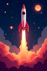 A start-up business and the concept of launching a rocket project to Mars.created with the help of artificial intelligence.