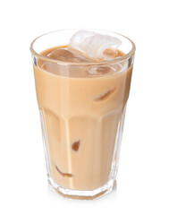 Tasty iced coffee in glass isolated on white