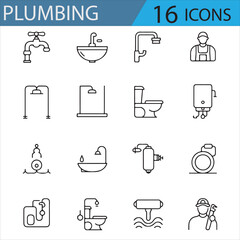 Set of 16 Plumbing and Home Repair Icons for Plumbing Services