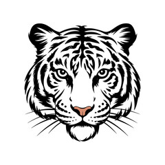 Tiger head vector logo design, face  for retro logos, emblems, badges, labels, icon template and tshirt vintage design element. Isolated on white background black color