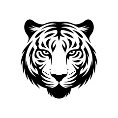 Tiger head vector logo design, face  for retro logos, emblems, badges, labels, icon template and tshirt vintage design element. Isolated on white background black color