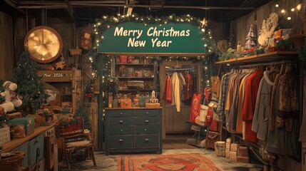 Fototapeta premium A Cozy Shop Decorated for Christmas and New Year Celebrations