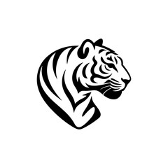 Tiger head vector logo design, face  for retro logos, emblems, badges, labels, icon template and tshirt vintage design element. Isolated on white background black color
