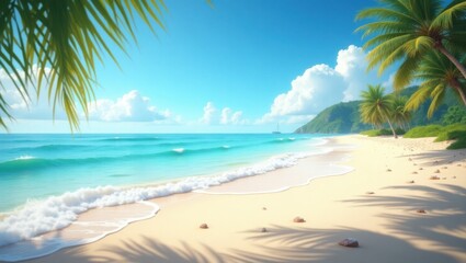 Fototapeta premium Serene Tropical Beach Scene Perfect for Travel Vacation and Summer Holiday Marketing