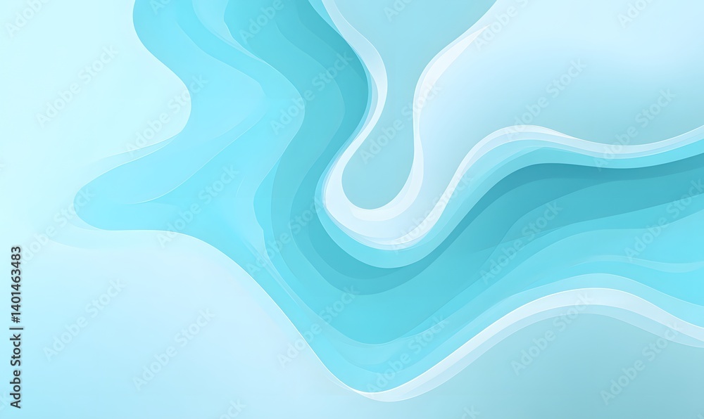 Poster abstract light blue and white wavy background with smooth transitions and flowing shapes design styl