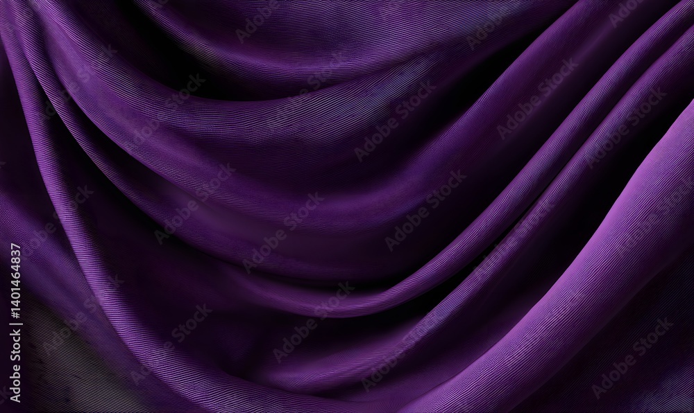 Poster close up of draped purple fabric with soft folds and shadows creating a luxurious and elegant textur