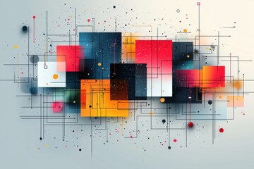 Abstract geometric artwork with colorful shapes and connecting lines