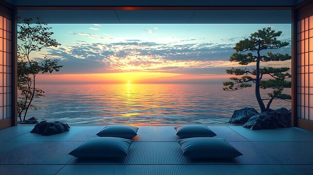 Ocean Sunset Minimalist Room Design