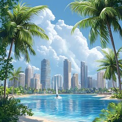 Urban tropical paradise with vibrant skies high resolution picture
