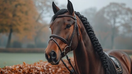 Obraz premium Majestic Brown Horse in Autumnal Setting