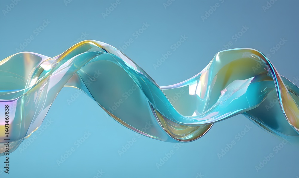 Poster iridescent wave flowing gracefully against a serene blue backdrop in a captivating abstract design