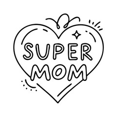heart with super mom icon, heart with super mom line art - simple line art of heart with super mom, perfect for heart with super mom logos and icons