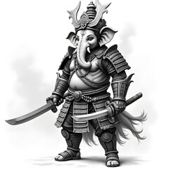 Warrior Ganesha in Samurai-Inspired Armor