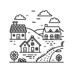 Fototapeta premium irish village scene icon, irish village scene line art - simple line art of irish village scene, perfect for irish village scene logos and icons