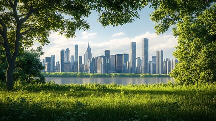 Vibrant skyline with green trees and sun high resolution picture