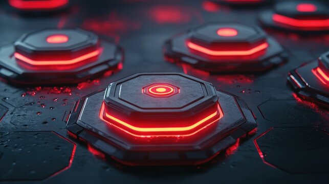 Futuristic Red Neon Octagons: A Sci-Fi Digital Art