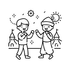 kids celebrating eid icon, kids celebrating eid line art - simple line art of kids celebrating eid, perfect for kids celebrating eid logos and icons