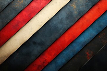 Abstract textured background with diagonal red, white, and blue stripes