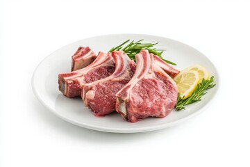 Fototapeta premium Lamb chops with rosemary isolated on white background
