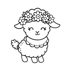 lamb with flower crown icon, lamb with flower crown line art - simple line art of lamb with flower crown, perfect for lamb with flower crown logos and icons