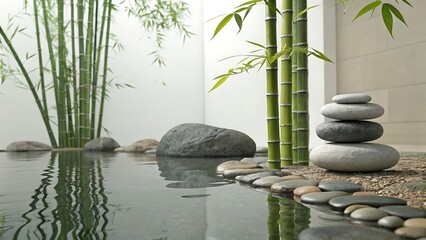 zen garden with bamboo and stones