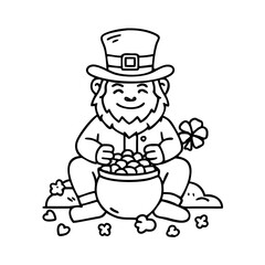 leprechaun sitting on pot of gold icon, leprechaun sitting on pot of gold line art - simple line art of leprechaun sitting on pot of gold, perfect for leprechaun sitting on pot of gold logos and icons